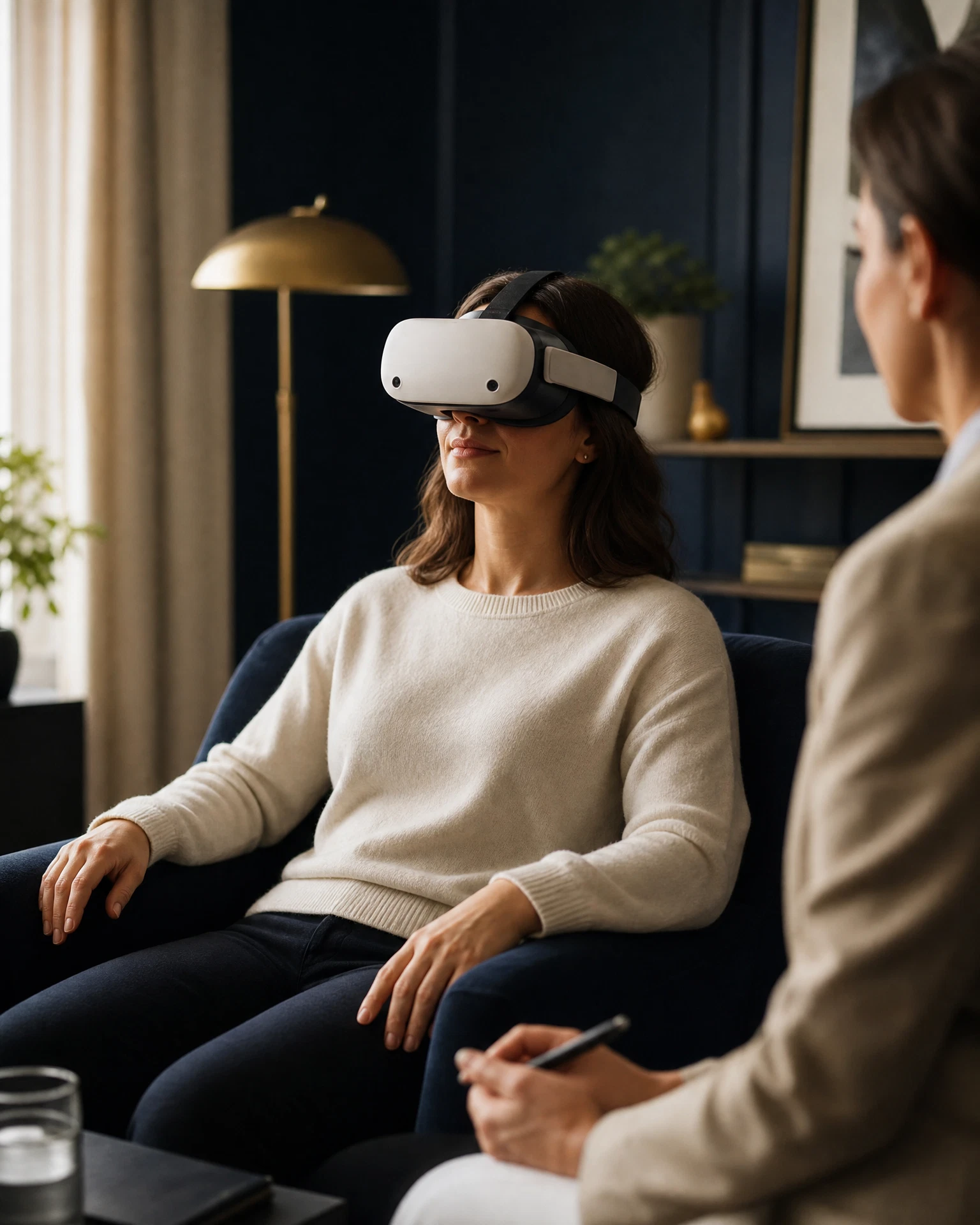 Sessão de avaliação neuropsicológica com recurso de realidade virtual, conduzida pela Dra. Silvia Patrycia